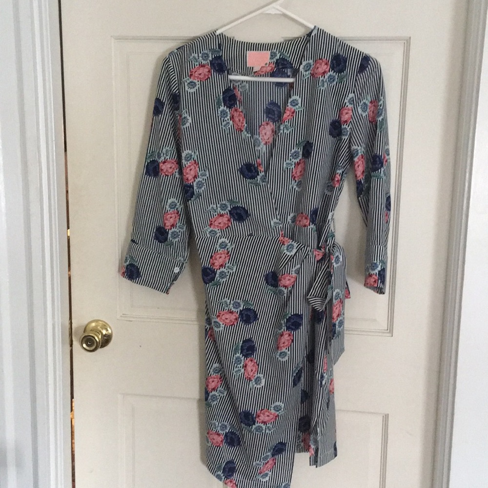 Striped and floral wrap dress
